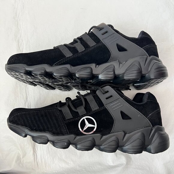 Fashion sneakers triple black faux suede Mercedes logo 46 lace up lightweight - Picture 6 of 9